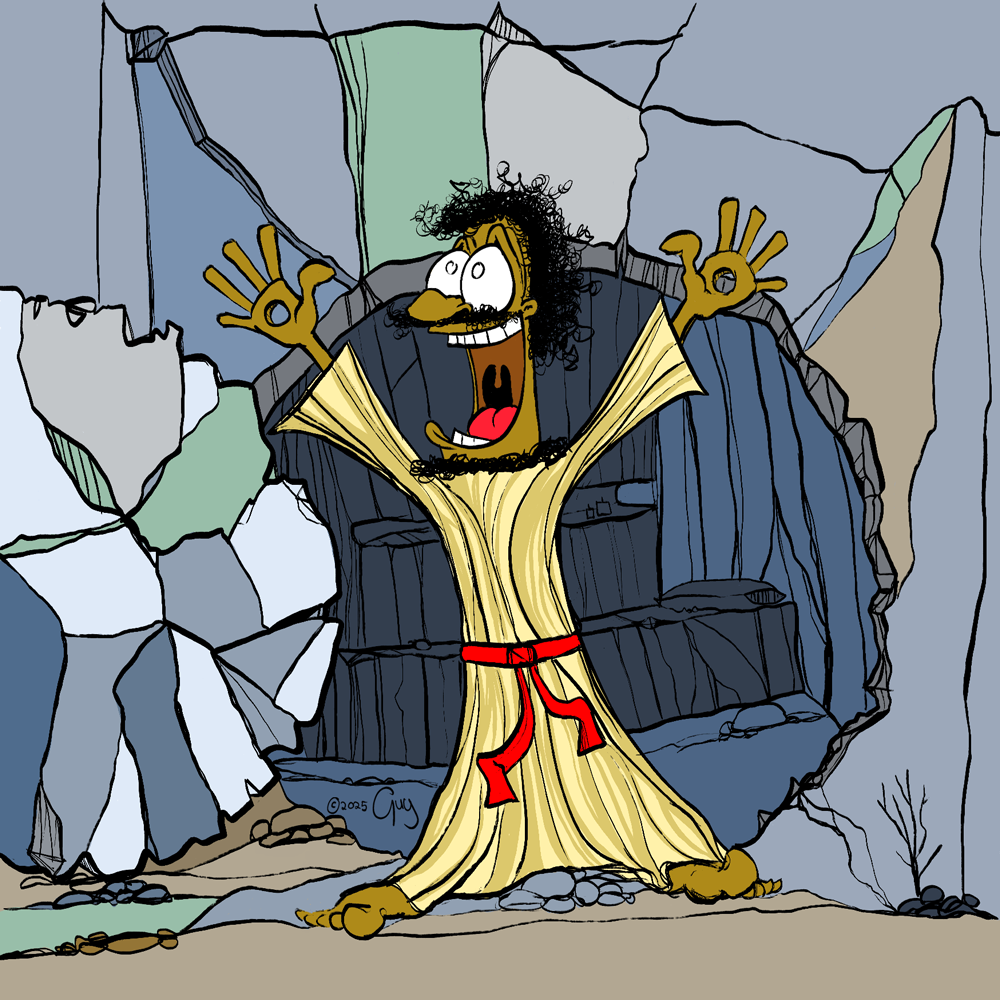 Gzuz and the Big Bang Theory - Risen: Gzuz in victory star pose after risen from dead/sleep.